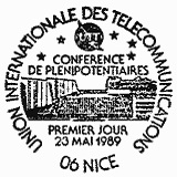 Cachet de Union Internationale des Télécommunications UIT Conférence des plénipotentiaires- Nice 89 Cachet de Union Internationale des Télécommunications UIT Conférence des plénipotentiaires- Nice 89