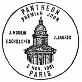 Cachet de Panthéon 21 mai 1981 Hommage à  Victor Schoelcher, Jean Jaurès et Jean Moulin