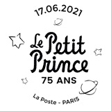 Cachet de Le Petit Prince assis sur sa planète Cachet de Le Petit Prince assis sur sa planète