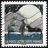 Quatrième timbre Lune et chats