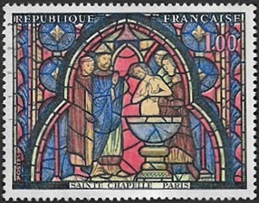 Vitrail de la Sainte-Chapelle "Le baptême de Cyriaque"