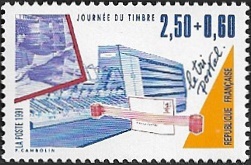 Le tri postal. Timbre provenant d'un carnet