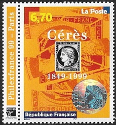 Cent cinquantième anniversaire du premier timbre-poste français Le Cérès noir 1900 (avec étique